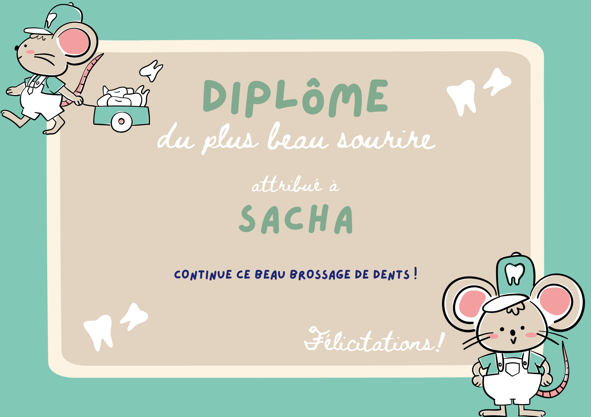 Diplôme du Plus Beau Sourire de la Petite Souris